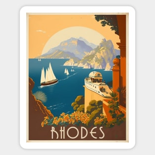 Rhodes Greece Vintage Travel Art Poster Sticker